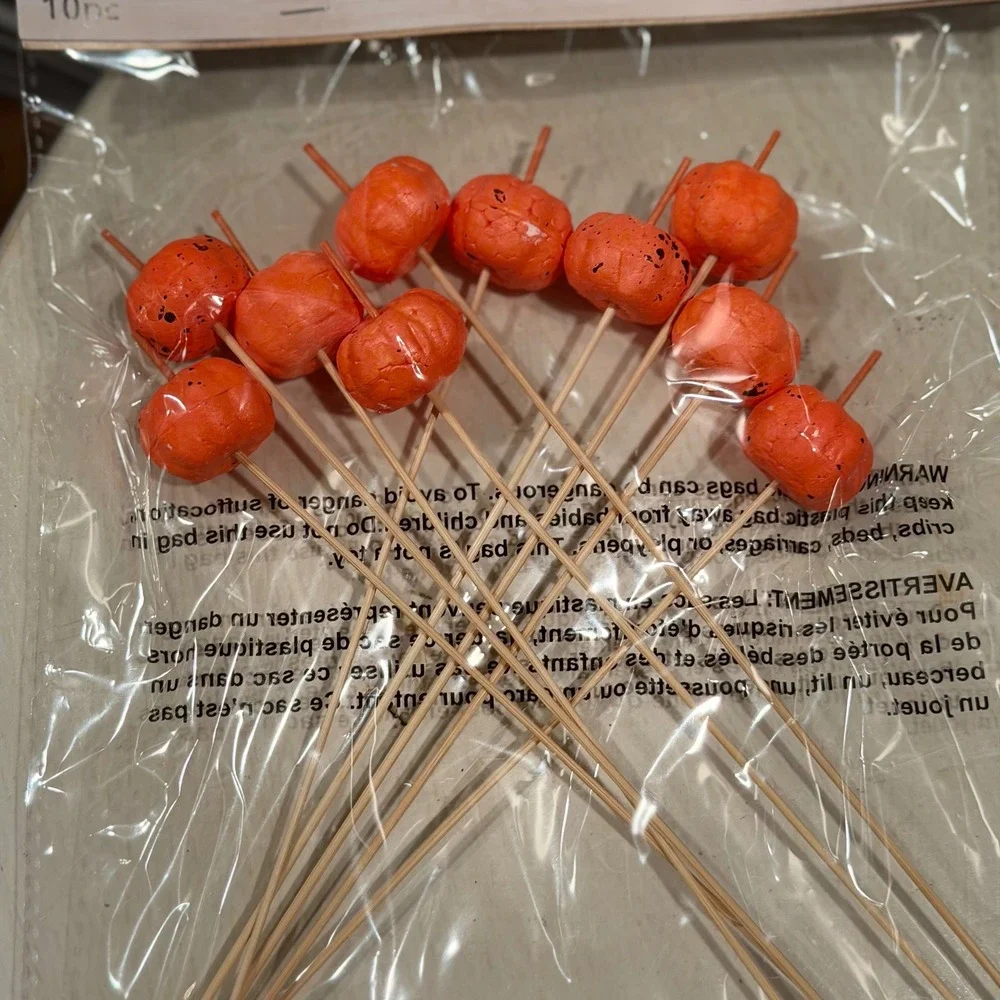 Decorative Pumpkin Picks Autumn Harvest Halloween Thanksgiving 10pc Orange Ivory